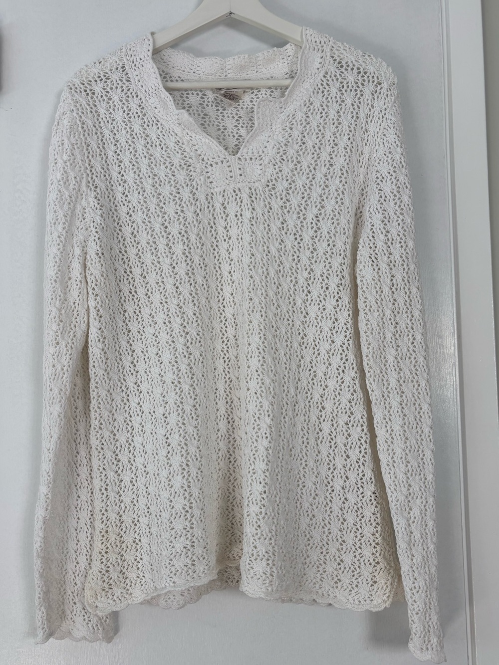 Northern Reflections White Open Knit Crochet Sweater L Cotton Boho - Picture 2 of 11
